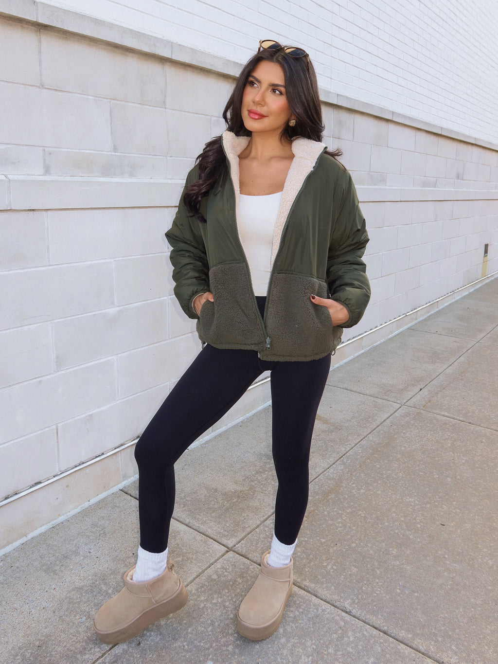 Keystone Sherpa Puffer Jacket in Olive