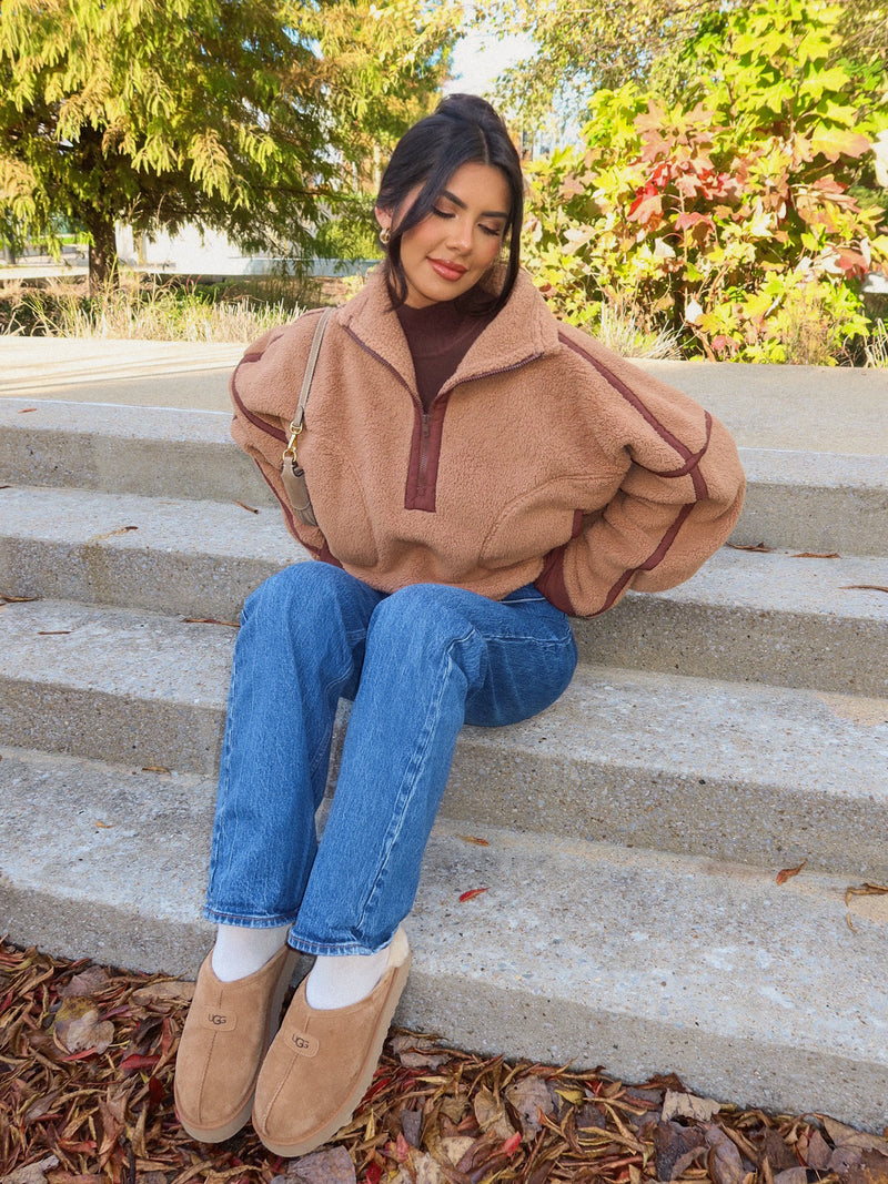 Lowen Sherpa Quarter Zip in Camel