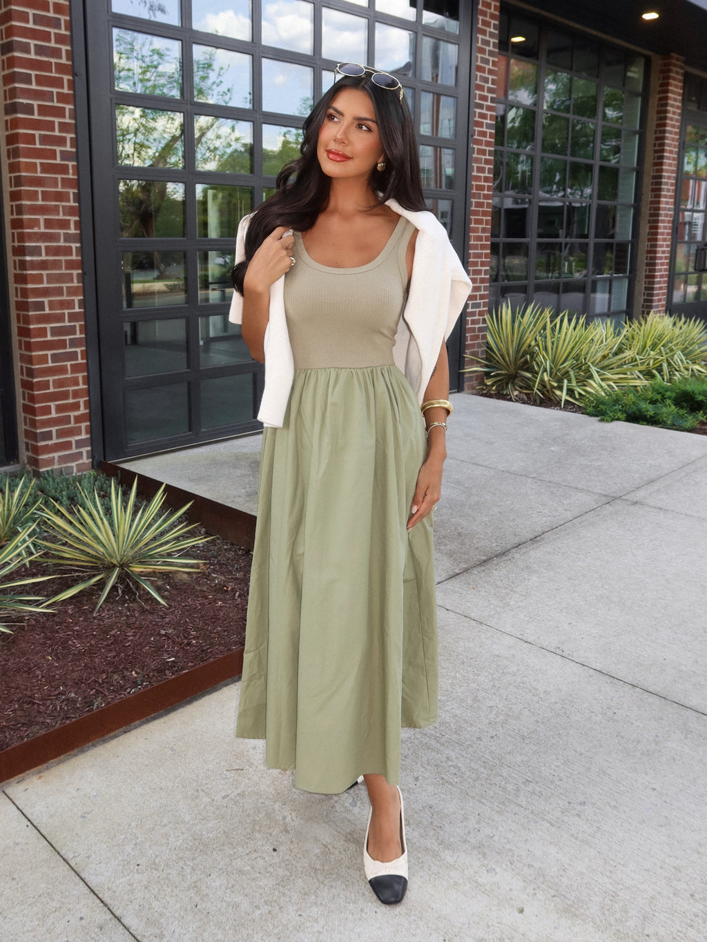 Freya Midi Dress in Olive - Stitch And Feather