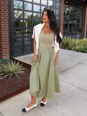 Freya Midi Dress in Olive - Stitch And Feather