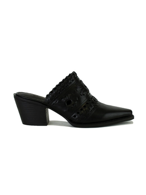 Tessa Western Mule in Black - Stitch And Feather