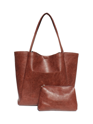 Zoey Vegan Leather Tote in Raisin - Stitch And Feather