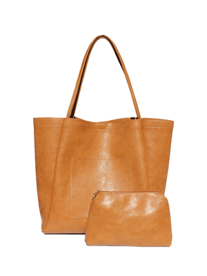 Zoey Vegan Leather Tote in Tan - Stitch And Feather