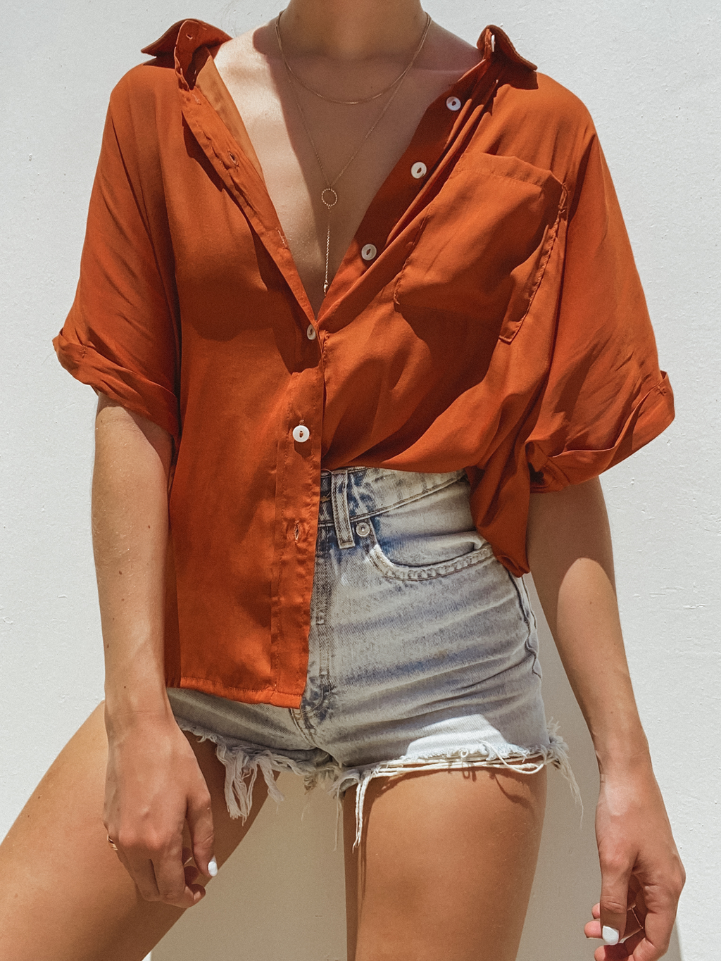 Cinnamon Satin Button Up - Stitch And Feather