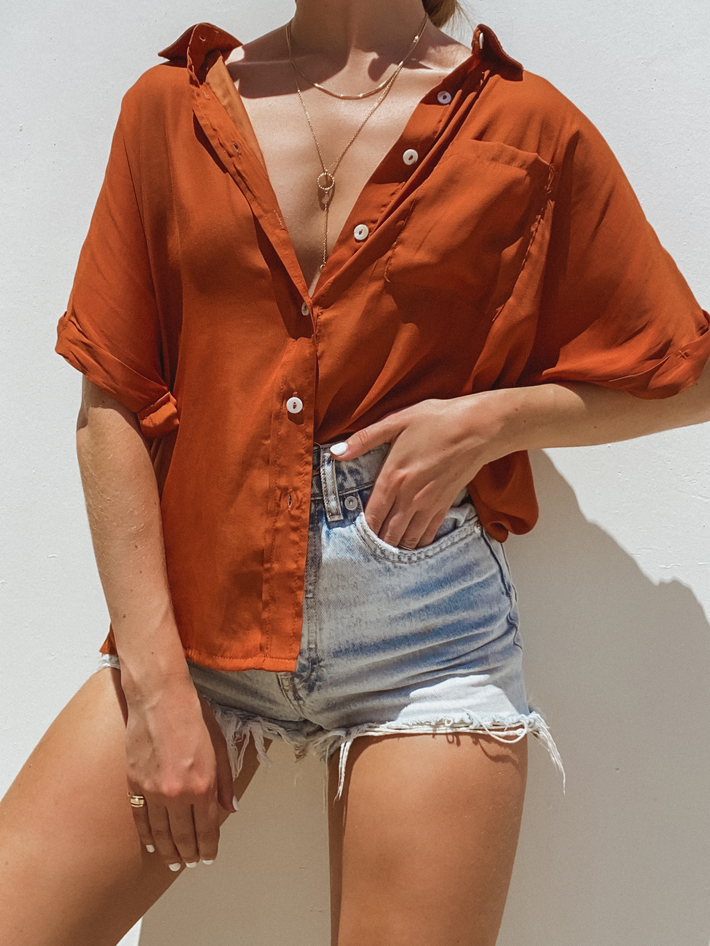 Cinnamon Satin Button Up - Stitch And Feather