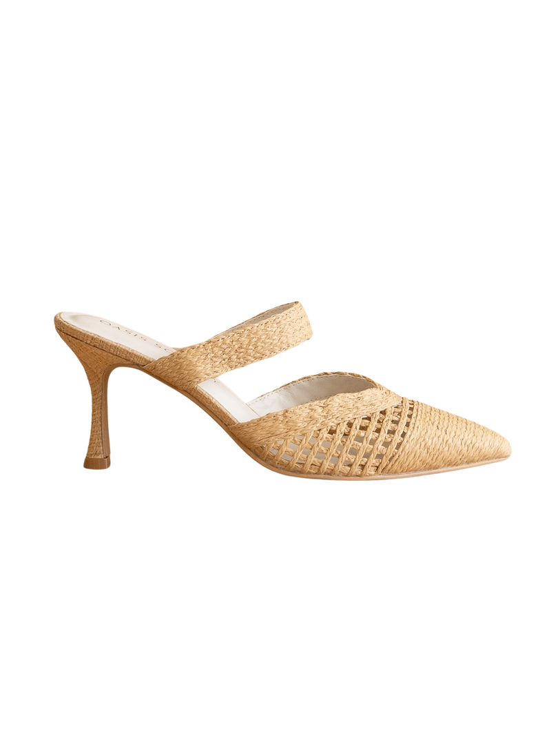 The Tia Pointed Toe Raffia Kitten Heel - Stitch And Feather