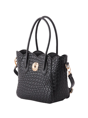 Scalloped Woven Tote Bag in Black - Stitch And Feather