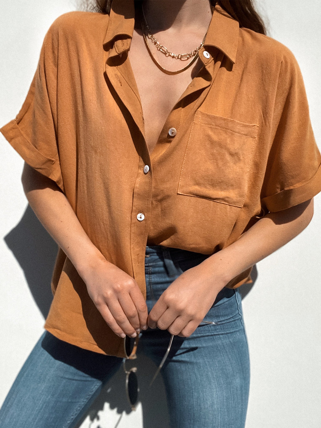 Linen Pocket Top in Ginger - Stitch And Feather