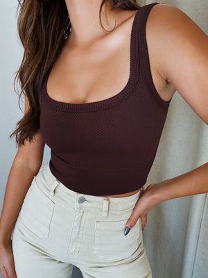 Free Falling Ribbed Top in Chocolate - Stitch And Feather