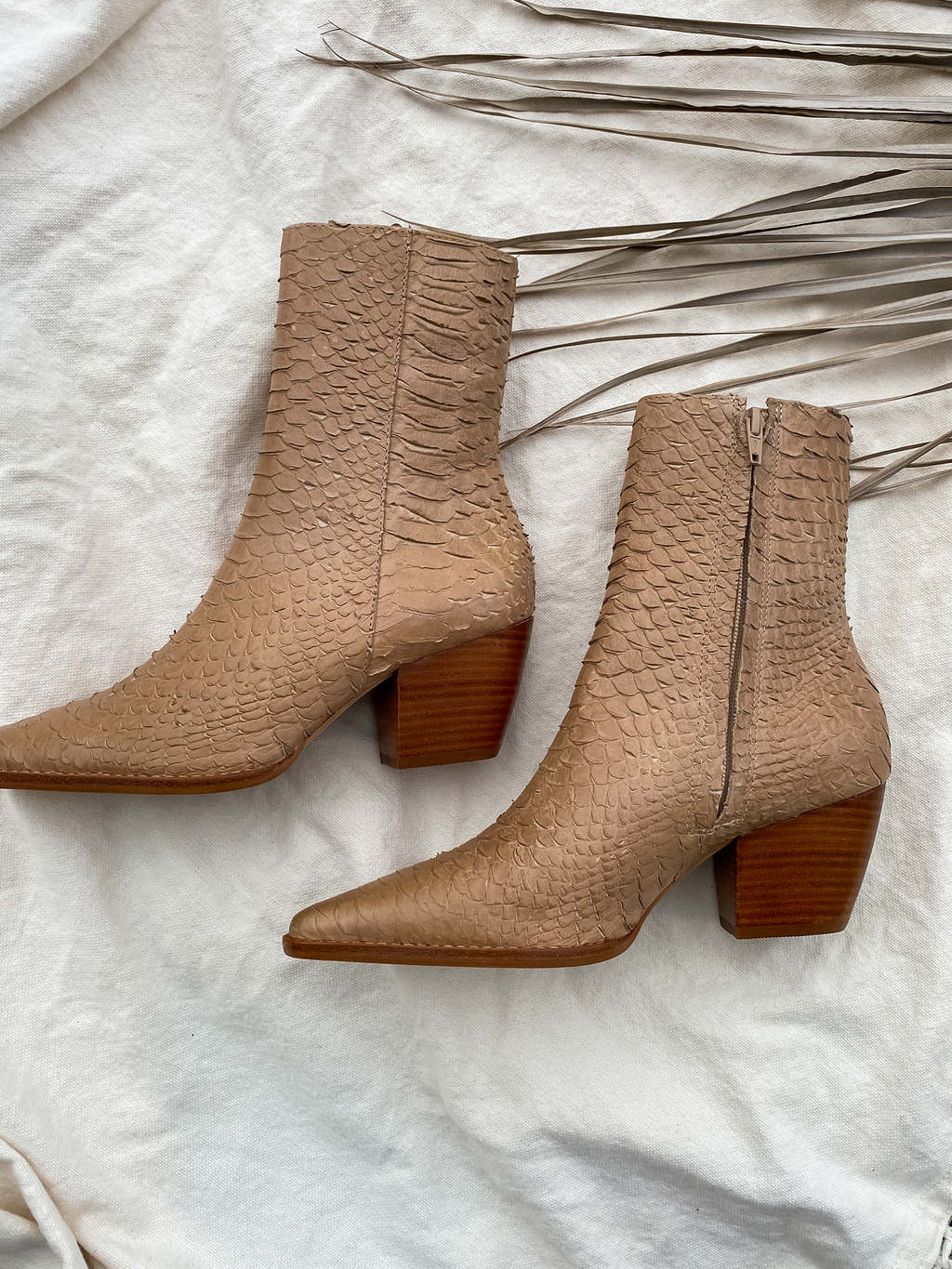 Caty Boot in Tan Snake - Stitch And Feather