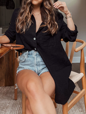 Palms Gauze Button Down in Black - Stitch And Feather