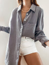 Palms Gauze Button Down in Lilac Blue - Stitch And Feather