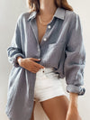 Palms Gauze Button Down in Lilac Blue - Stitch And Feather