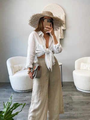 Palms Gauze Button Down in White - Stitch And Feather