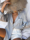 Palms Gauze Button Down in Silver - Stitch And Feather