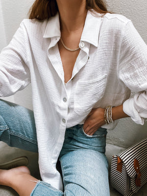 Palms Gauze Button Down in Off White - Stitch And Feather