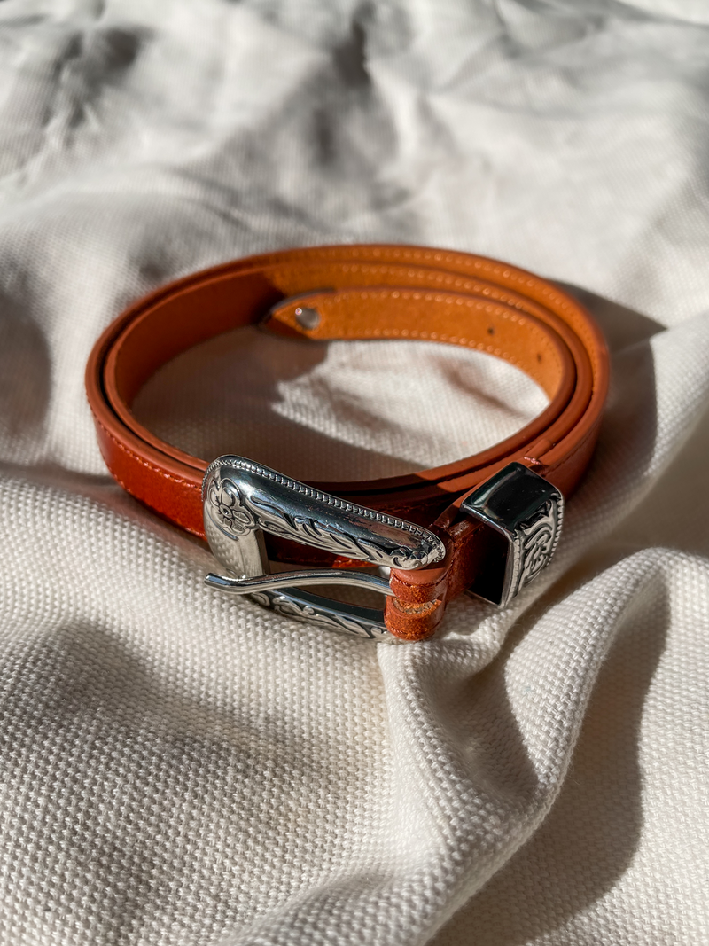 Skinny Western Belt in Tan - Stitch And Feather