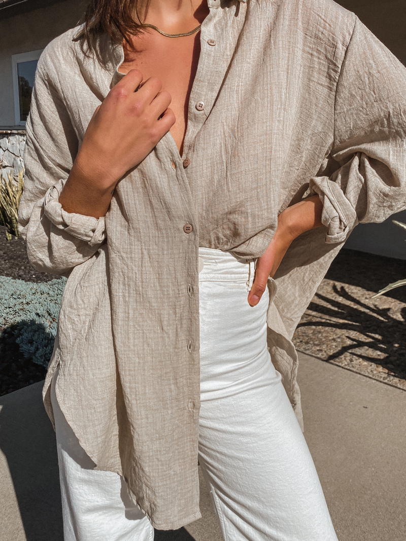 Anika Button Down Top in Beige - Stitch And Feather