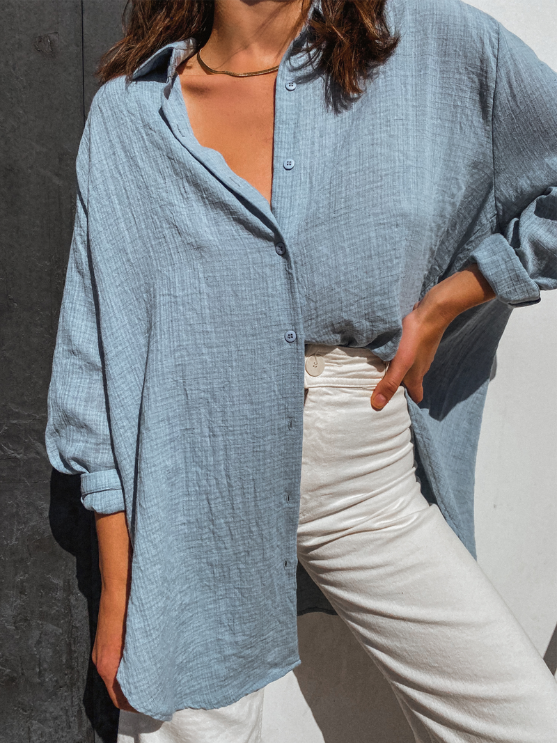 Anika Button Down Top in Blue - Stitch And Feather