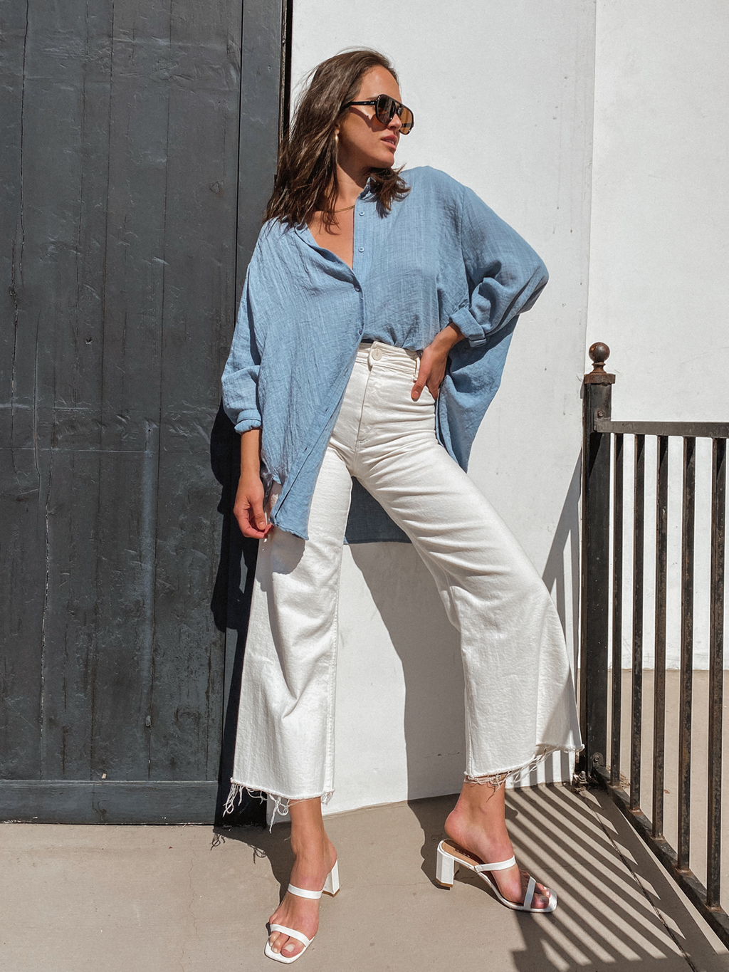 Anika Button Down Top in Blue - Stitch And Feather