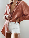 Palms Gauze Button Down in Mauve - Stitch And Feather