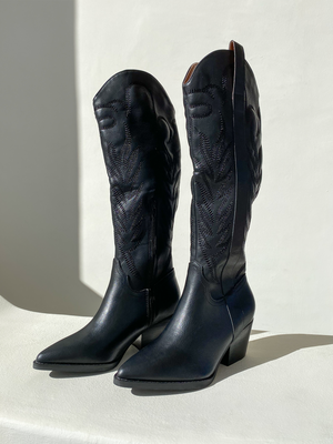 Samara Cowgirl Boot in Black - Stitch And Feather