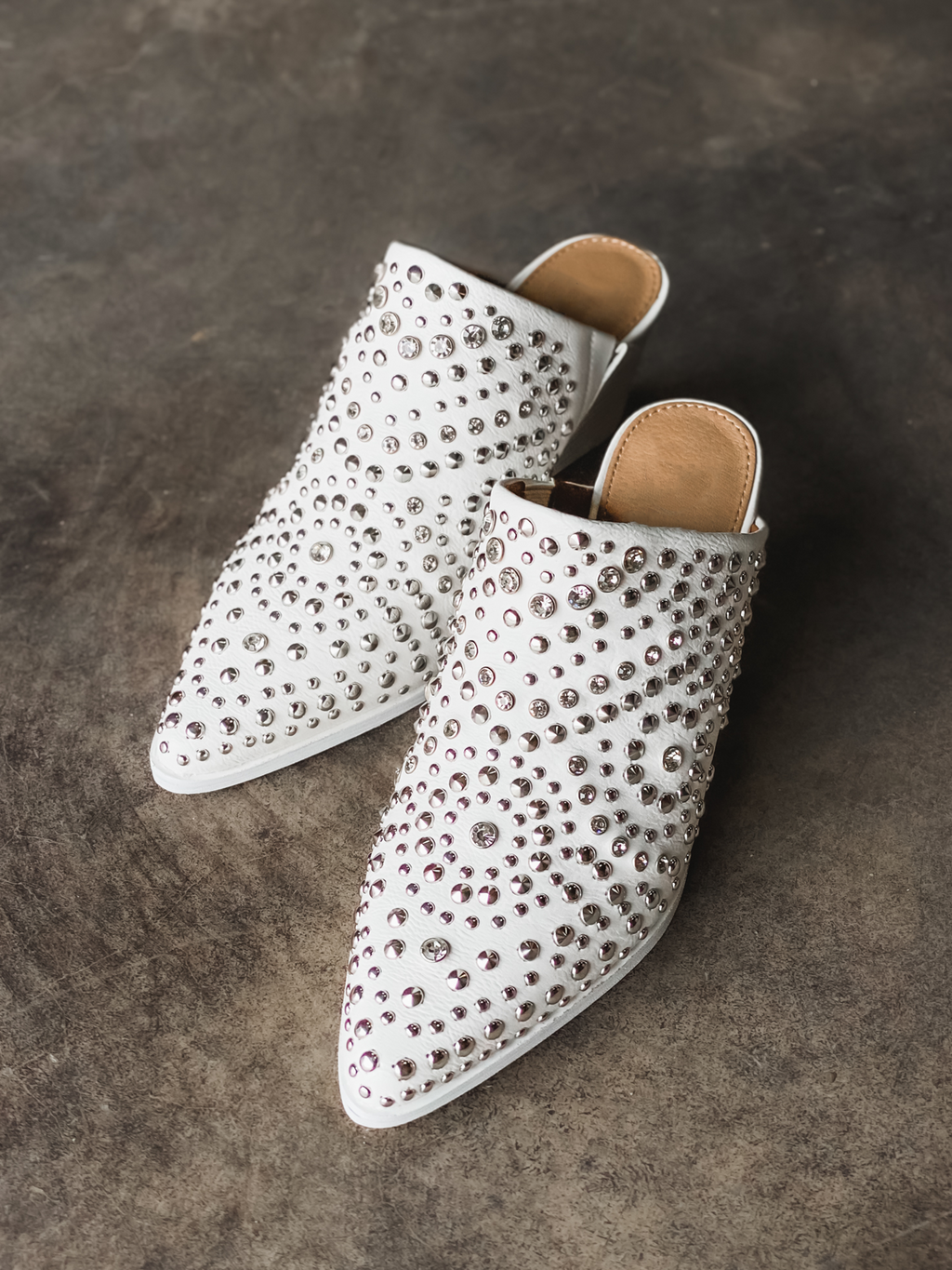 Hazel Studded Mule in White - Stitch And Feather