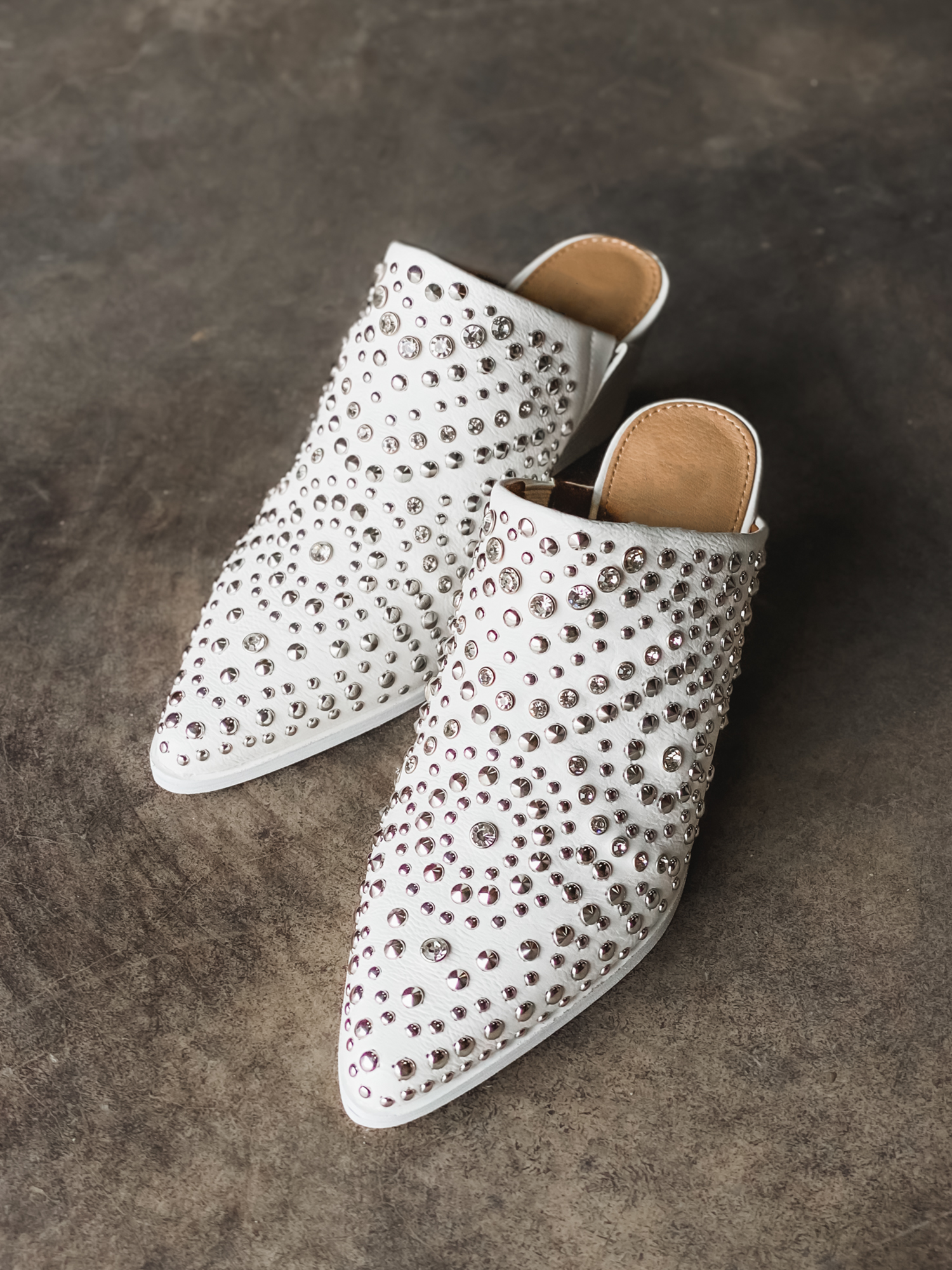 White studded sale mules