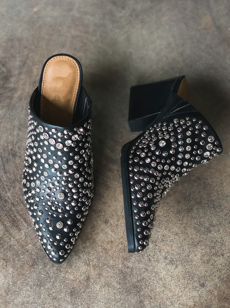 Hazel Studded Mule in Black - Final Sale - Stitch And Feather