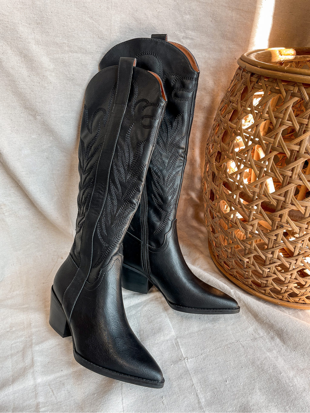 Samara Cowgirl Boot in Black - Stitch And Feather