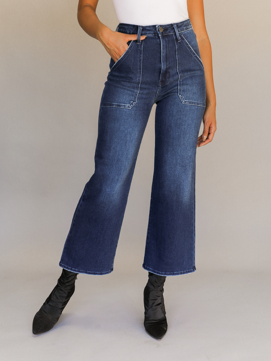 Amika Wide Leg Jeans in Dark Wash - Stitch And Feather