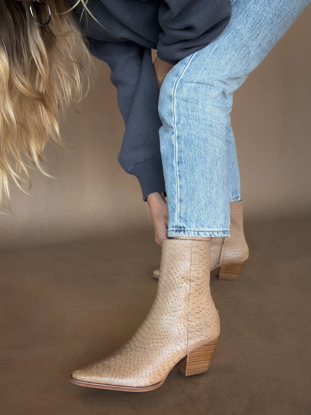 Caty Boot in Tan Snake - Stitch And Feather